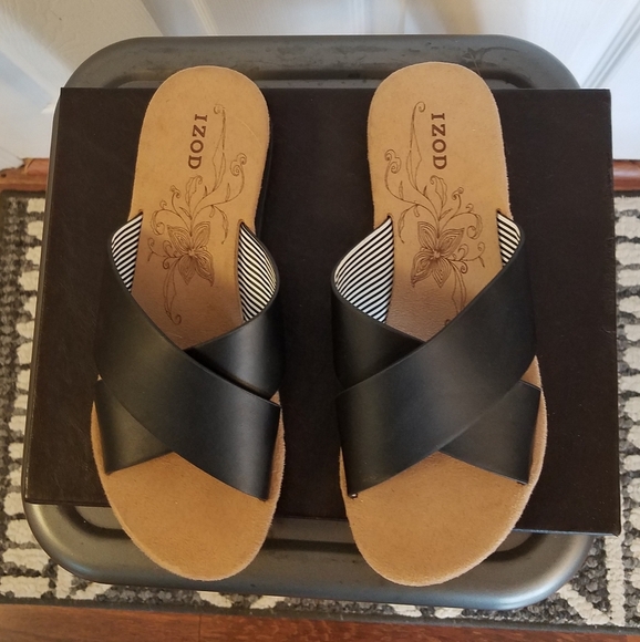 Izod Women's Black Flip Flop Open Toe Cross Strap Slip On Size 6M - Picture 3 of 12